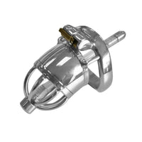 Discover the true meaning of Chastity with our metal device featuring a plug. Made of stainless steel, it ensures regular blood flow, preventing injuries and maintaining erectile function.