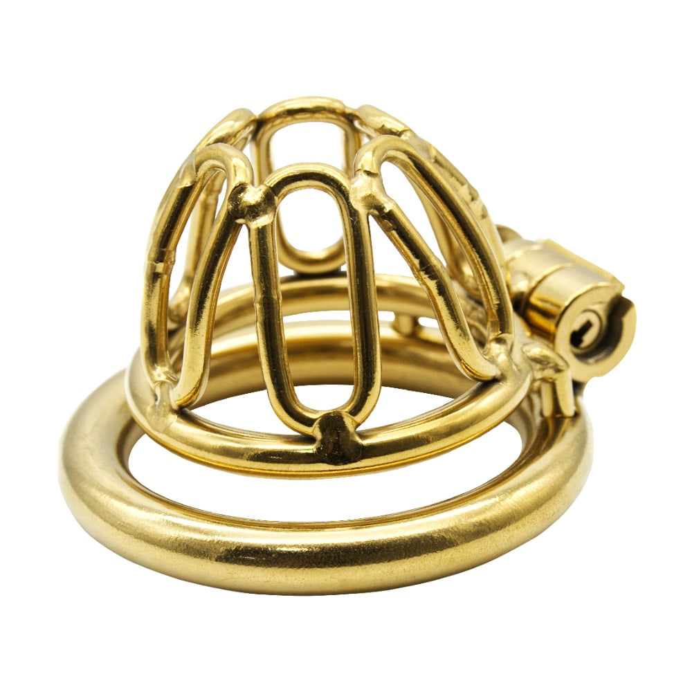 Experience the perfect fit between comfort and security with our luxurious gold cage. Its narrow design prevents slipping, while adjustable chastity rings accommodate any length for a snug embrace.