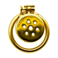 Experience ultimate control with the Golden Flat Gatling Cock cage a sleek metal device that flattens your cock, perfect for sissy play. Inspired by a rattlesnake's design, it features an optional dilator for enhanced sensation, ensuring no chance of escape.
