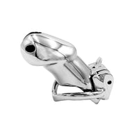 Embrace control with the Knight In Shining Armour V3 penis cage short. This stainless steel tube male fits in your hand, features a pee hole to prevent dripping. Lick temptation goodbye with every drip controlled.