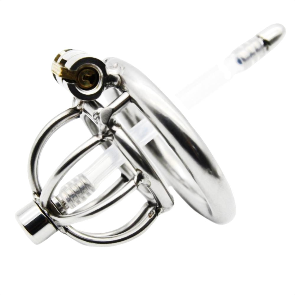 Experience progression in pleasure and control with this metal chastity cage. Perfect for those trying to navigate the chastity community, it offers a snug fit with three rings and intense sensations with a urethral sound.