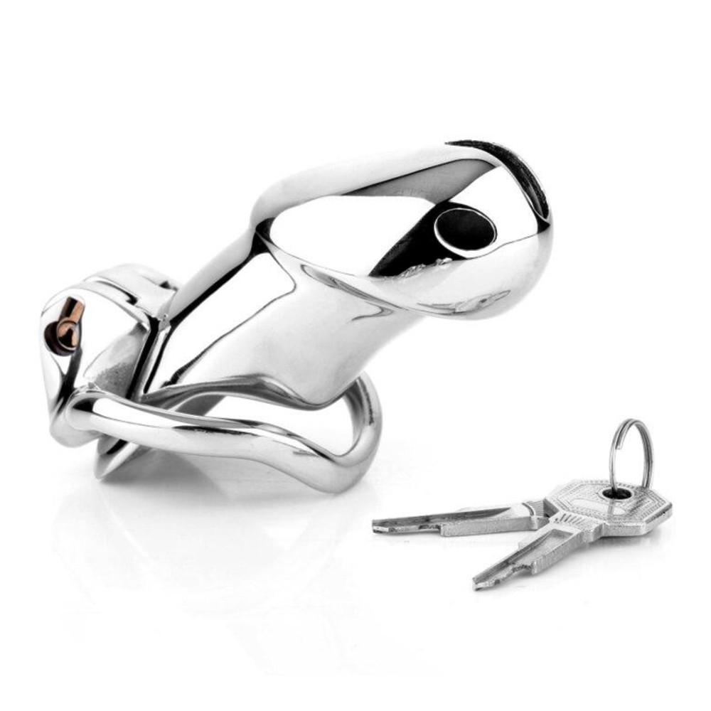 Experience 'The Constant Reminder' a chastity belt female enthusiasts appreciate. This solid stainless steel cage offers deep confinement with a hoop for secure tightening, additional holes to prevent itching, and a thrilling cold sensation for added stimulation.