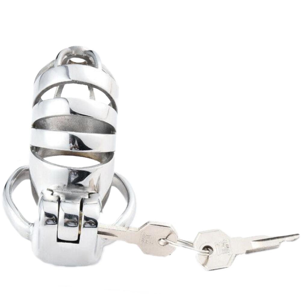 Massive shift in dynamics: the stainless steel metal cock cage keeps hubby under control, reducing relationship stress, with its durable half the noise design for discreet wear.