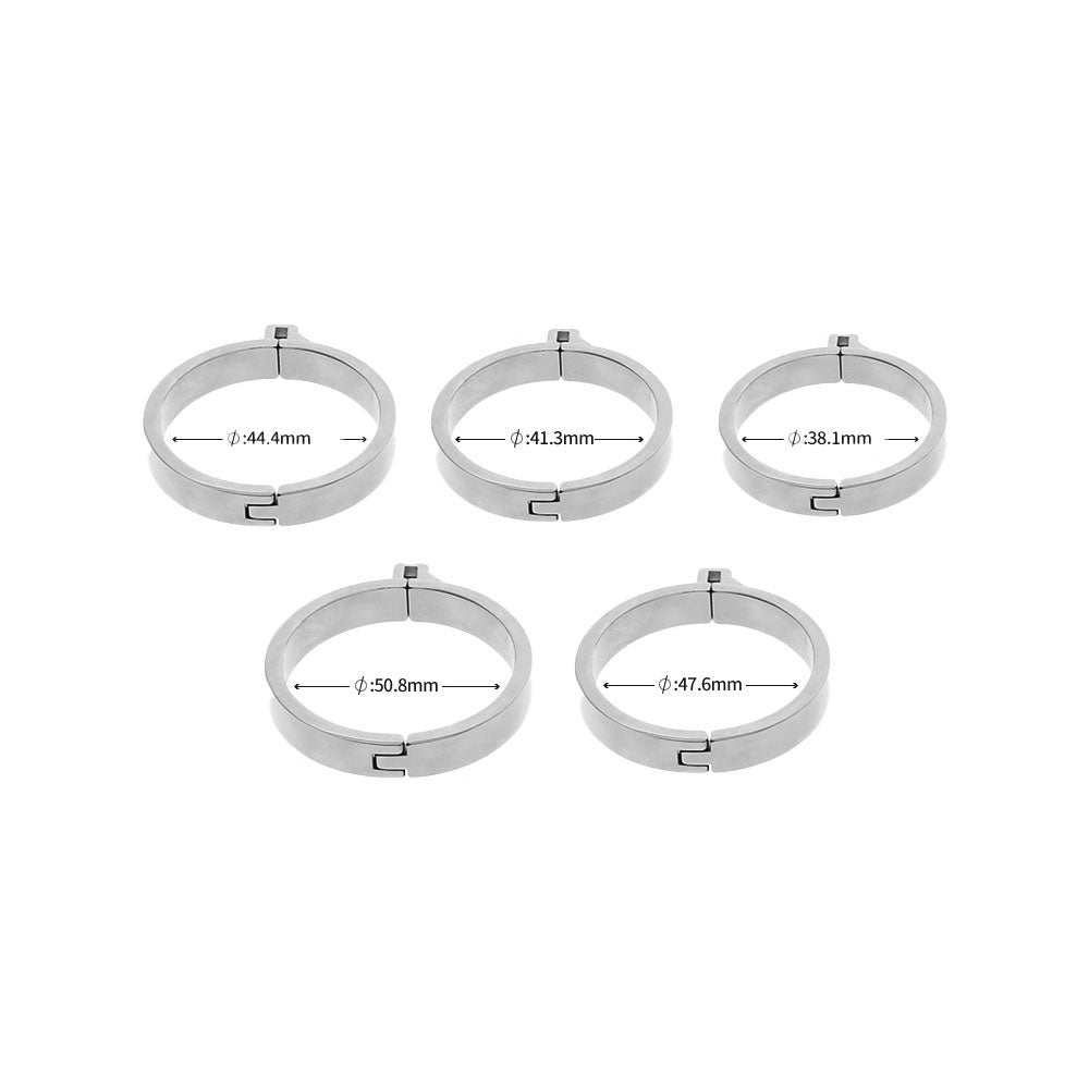 Keep your metal penis cage snug and secure with the Bad Little Boy accessory chastity ring. Available for femdom dick play, its variety of sizes ensures perfect fit for extended lockup.