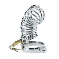 Experience arousal and humiliation with our Spiral Of Despair device a vicious steel male trainer cock cage. This device keeps cocks exposed, explaining your submission while securely locking you away. Embrace the control.