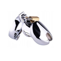 Unleash your inner slut and surrender control with this steel cock cage. Perfect for chastity and BDSM play, feel its weight as a reminder while you lick and suck, longing for her pussy.