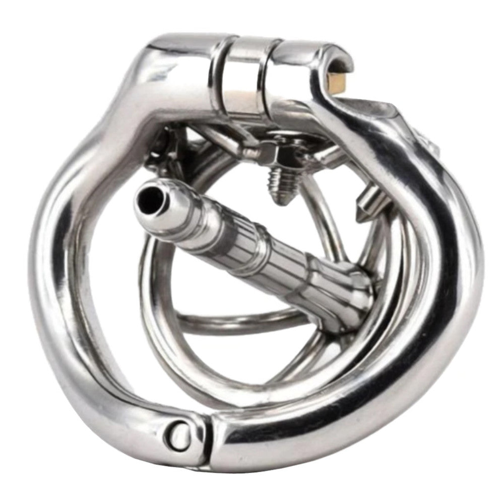Unlock deep desires with this tiny cage. The plug fits securely, while sensations drip through spikey slaps perfect for those eating up control and restraint.