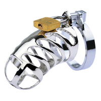 The Coil of Despair is a robust steel cock cage designed for comfort without pinch, ideal for growers and girthy users. Adjustable with a rubber male spacer, it combines spikes for CBT.