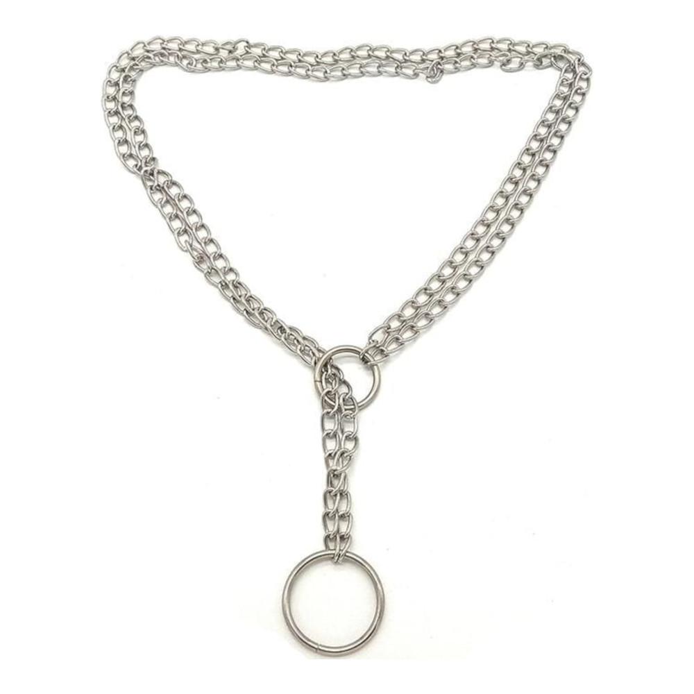 Lock in control with the Locked Twice Secured Metal Chastity Collar. Cold iron wraps firmly like duct tape, removing any chance of escape. Exert femdom penis dominance over the negative dick. Stylish chains and cloth accents make it unyielding yet elegant.