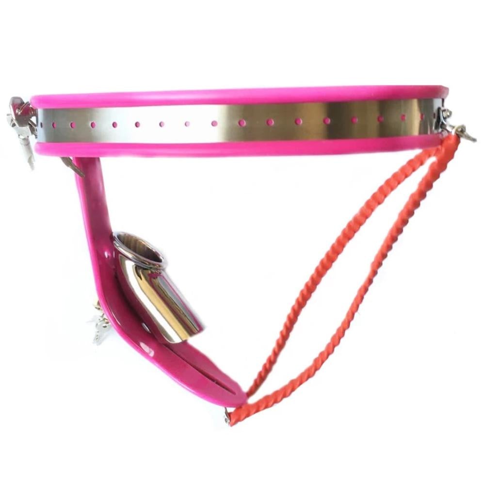Experience the thrill of hidden desire with our long metal device. Comfortable to wear under clothes, it keeps his pleasures hidden behind sleek stainless steel. Perfect for those who enjoy the excitement of hiding in plain sight.