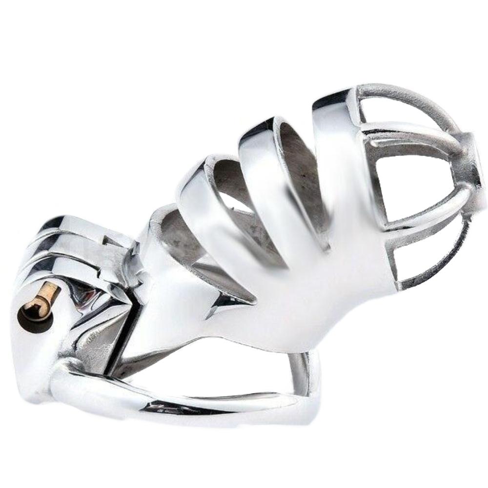 Our cock cage, crafted from stainless steel, features a secure lockable design with a silver finish. Its brass padlock ensures discretion and comfort, making it ideal for long-term wear. Perfect for maintaining control and enhancing relationship dynamics, it wears silently under clothing, providing both security and elegance. Discover enhanced submission and focus without the noise of traditional padlocks.