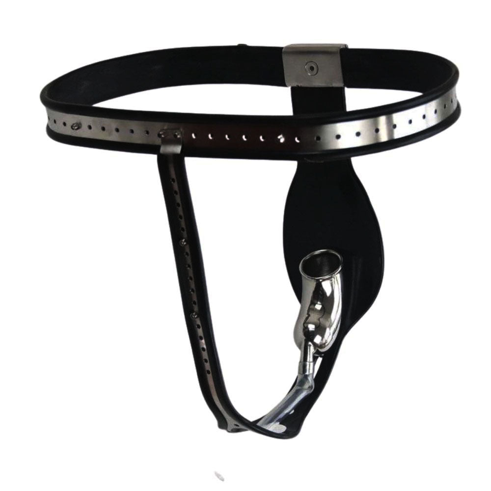 Unlock a new level of submission with the Locked and Loaded Metal Chastity Belt featuring a plug for heightened sensations. Perfect for the macho man ready to explore his beta side, embrace your masculine surrender and become the prized sub you've always desired to be.