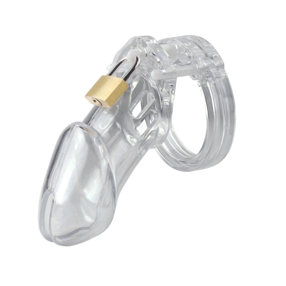 Experience a new level of submission with our transparent plastic chastity cage designed for males under the guidance of their mistress. This kit reinforces her supremacy, solidifying the bond between mistress and slave, and ensuring obedience among all devoted slaves.