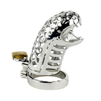 Unlock thrilling control with the Basilisk metal device. This double-sided cage is more than a cheap thrill; it features rings of all sizes. Embrace metal restraint!