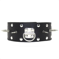 Embrace control with our punky black steel chastity device collar and leash. A study in dominance, this dangerous accessory increases excitement while preventing injuries. Its spiky design warns of danger a bold statement of ownership.