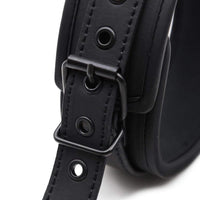 Elevate your BDSM play with this seductive black collar made of vegan leather and elastic belts for a snug fit. Perfect for training your jock with comfort and control.