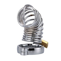 Embrace chastity with the Spiral of Despair cock cage stainless steel. This sleek metal male device ensures no delay in your journey. Made from medical-grade steel and compatible with creams for comfort, it heightens desire with frequent begging for release.