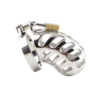Discover the perfect blend of aesthetic and function with this intricately molded stainless steel chastity model. Featuring ergonomic tubes and secure pros, it expertly balances restraint and exposure.