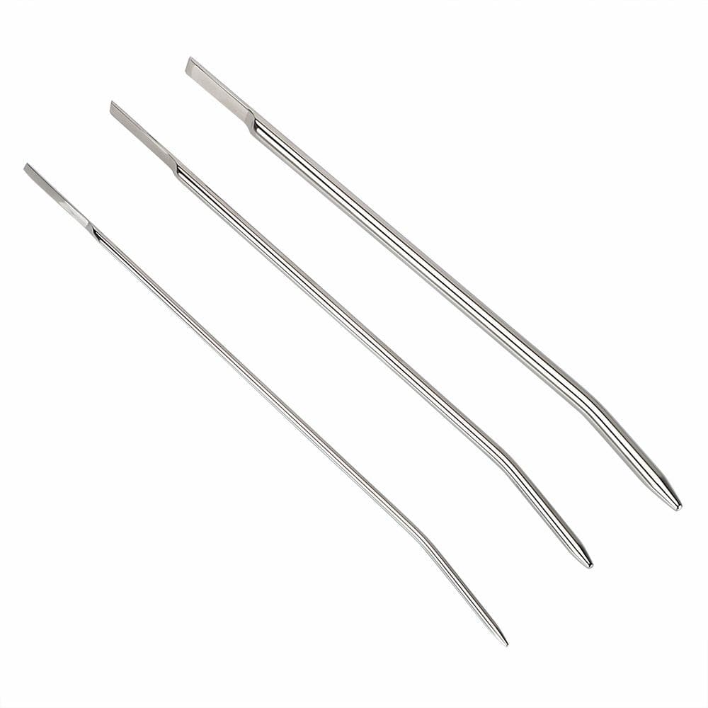 Reach deep pleasure with this stainless steel chastity kit urethral plug. Its curvy design explores hidden spots, whether you're on your knees or lap. Made from brushed metal, it's durable, easy to clean, and will drive you mad.