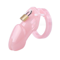 In the dream of cuckold lovers, a boyfriend dons this tiny cock cage, embracing his role as a virgin submissive. This pink device enriches intimacy, offering new dynamics and heightened desires.