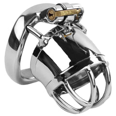 Experience ultimate control with our ergonomic chastity device stainless steel cage. Designed to fit any size, from the smallest to larger, it securely locks your metal cock. The contoured ring ensures comfort by preventing testicle discomfort. Smaller, discreet, and durable hand it over to your mistress soon!