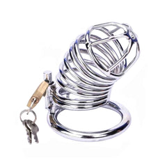Upgrade your intimate play with this spiral chastity cage, built to set a new standard in comfort and restraint. Crafted from stainless steel, it ensures a complete blackout of unauthorized pleasure.