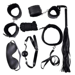 Get tied up in passion with our Playful Mistress 7-Piece Bondage Set. Ignite the tinder of desire, blindfold your lover with the eye mask, quote their deepest fantasies, and weave a web of pleasure like a spider.