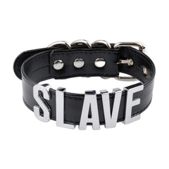 This handmade leather slave choker effortlessly blends elegance and dominance. The bold SLAVE logo, set against luxe leather, complements any attire, from yellow dresses to athletic wear, enhancing BDSM dynamics.
