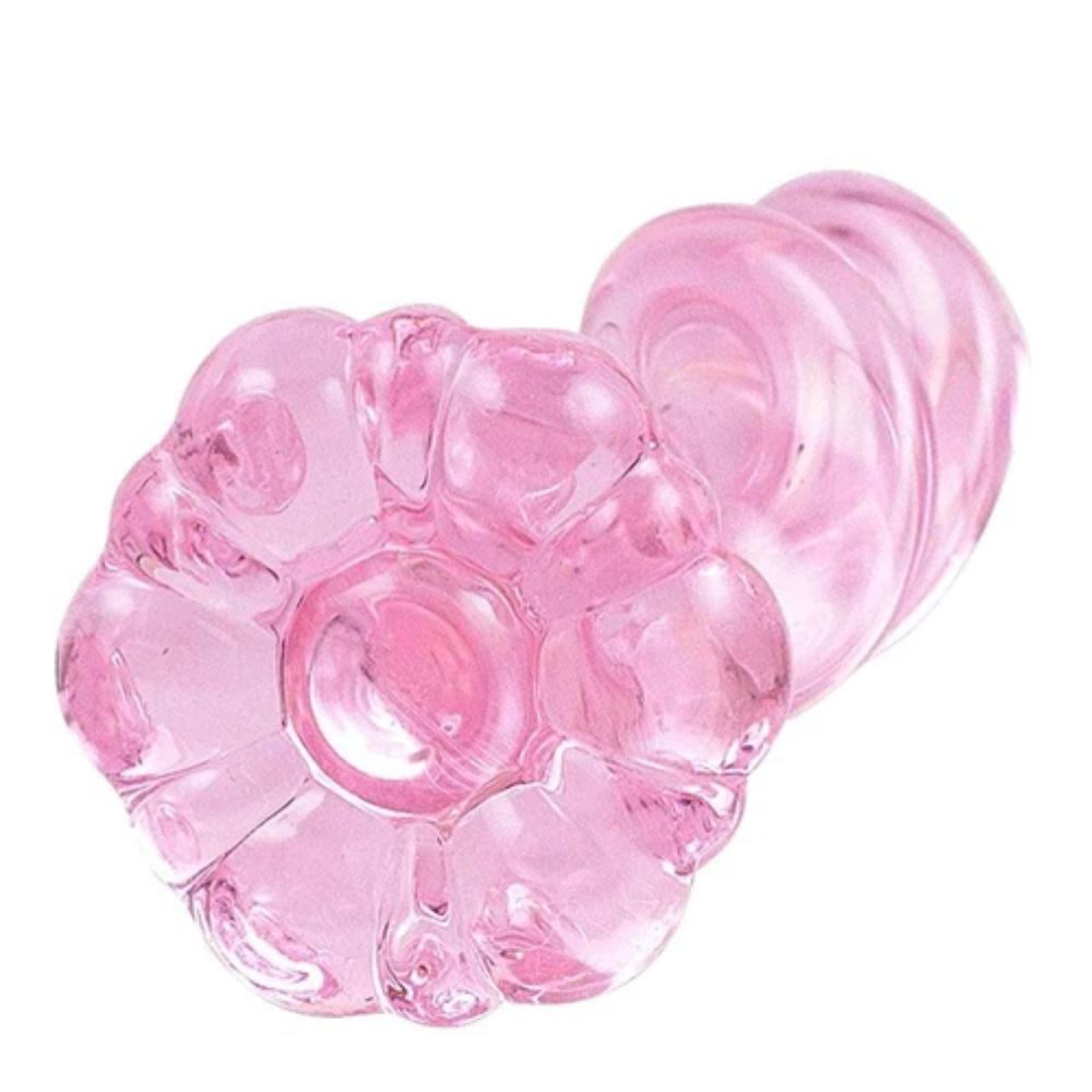 Pink Twisted Flower Based Glass Butt Plug